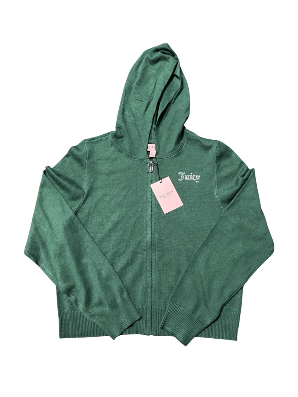 Juicy Couture Girls Green Zip Up Hoodie Sweater Rhinestone Logo XL NWT